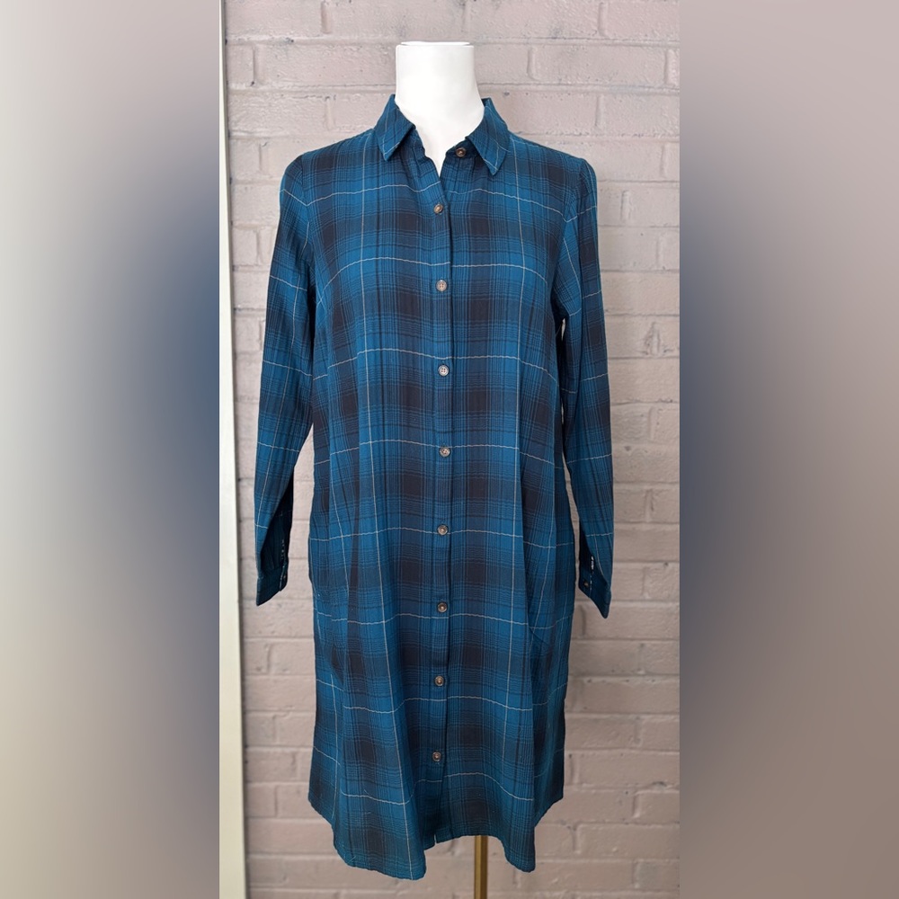 J.Jill NWT Teal button-down plaid cotton dress SP